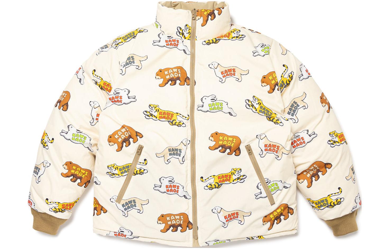 Shop HUMAN MADE x KAWS FW23 男女可穿心形刺繡標誌雙面羽絨外套 XX26JK004