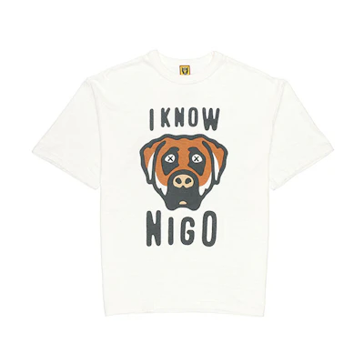 HUMAN MADE KAWS I Know Nigo T-Shirt Cartoon Graphic White Unisex Tee XX23TE012