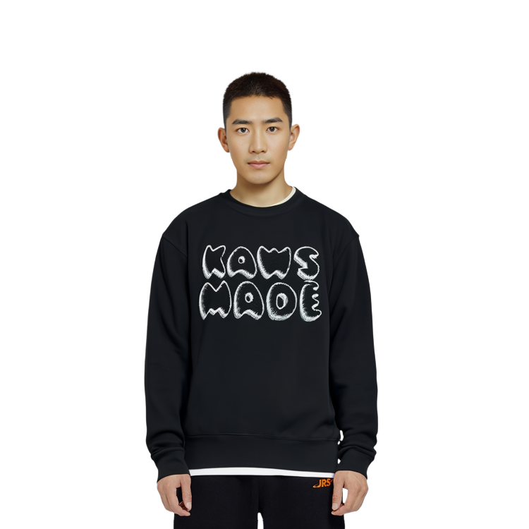 Shop HUMAN MADE x KAWS 字母印花圆领卫衣 男女联名款 XX22CS007BK4