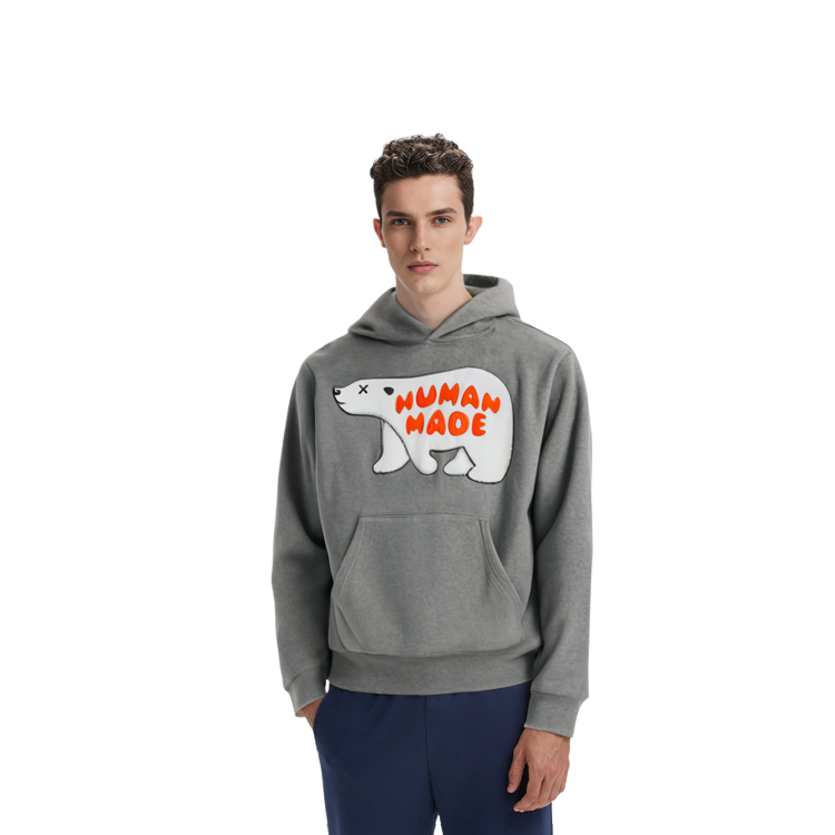 Shop HUMAN MADE x KAWS Logo Polar Bear Hoodie Pullover Unisex Collaboration Series. XX22CS009-GRAY