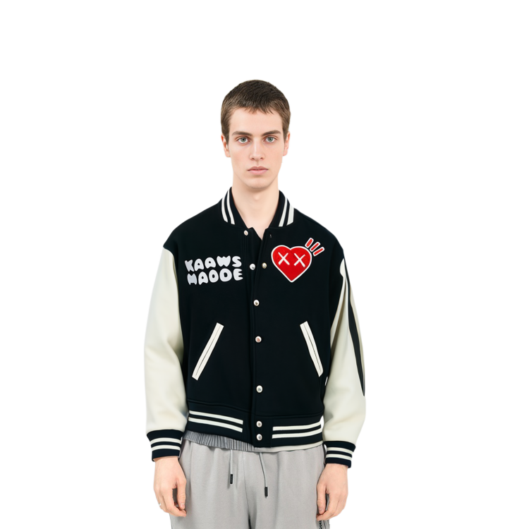 Shop 휴먼메이드 x 카우스 네이비 블루 하트 에이프 바서티 재킷 콜라보. XX22JK004NY4