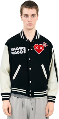 HUMAN MADE x KAWS Navy Blue Heart Ape Varsity Jacket Collaboration. XX22JK004NY4 Shop HUMAN MADE x KAWS Navy Blue Heart Ape Varsity Jacket Collaboration. XX22JK004NY4