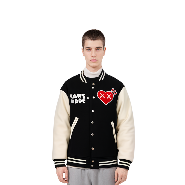 Purchase 휴먼메이드 x 카우스 네이비 블루 하트 에이프 바서티 재킷 콜라보. XX22JK004NY4