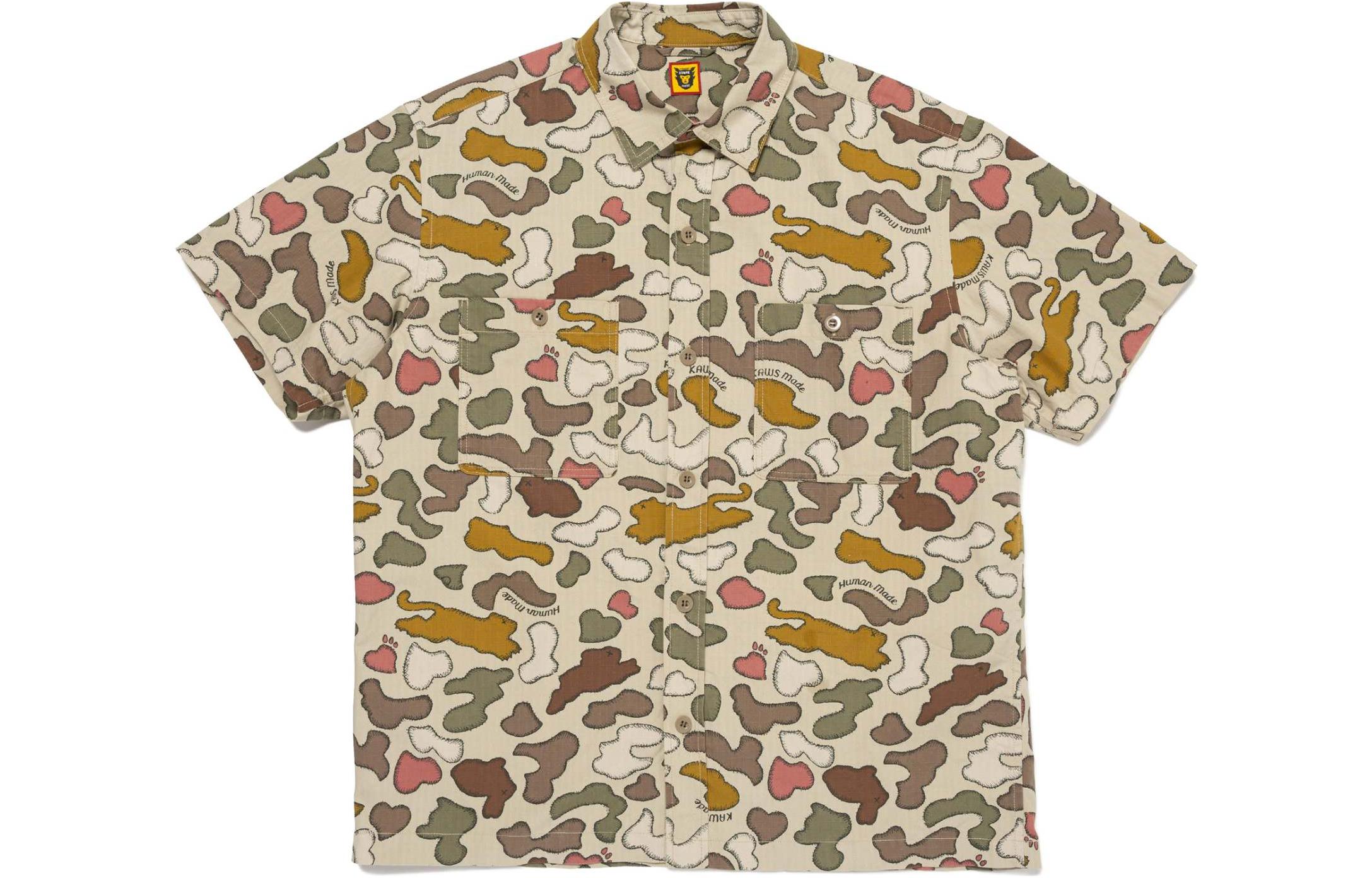 HUMAN MADE x KAWS SS24 Camouflage Cotton Short Sleeve Shirt Unisex. XX27SH001