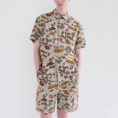 휴먼메이드 x 카우스 SS24 카모플라주 코튼 반팔 셔츠 유니섹스. XX27SH001 Details for 휴먼메이드 x 카우스 SS24 카모플라주 코튼 반팔 셔츠 유니섹스. XX27SH001