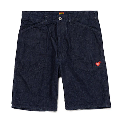 HUMAN MADE KAWS SS24 Embroidered Denim Shorts Navy Unisex Casual Fit. XX27PT008