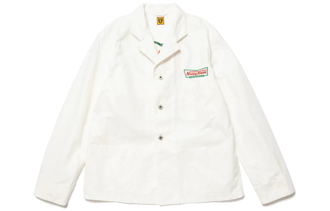 HUMAN MADE x Krispy Kreme SS23 Factory Jacket Donut Logo Unisex White Jacket. XX25JK001