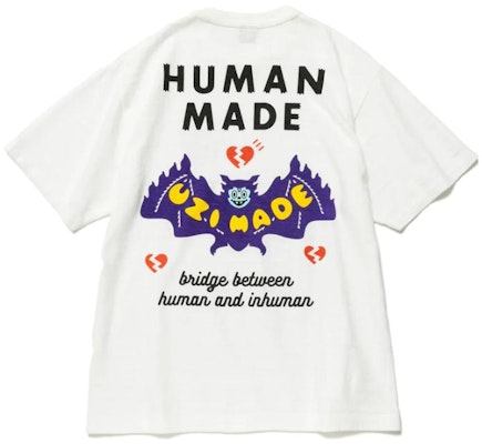 HUMAN MADE x Uzi FW22 White Cartoon Bat Graphic Print Crewneck T-Shirt Mens. XX23TE006 Buy HUMAN MADE x Uzi FW22 White Cartoon Bat Graphic Print Crewneck T-Shirt Mens. XX23TE006