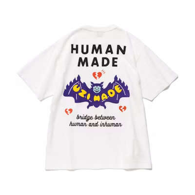 HUMAN MADE Uzi FW22 White Cartoon Bat Graphic Print Crewneck T-Shirt Mens. XX23TE006