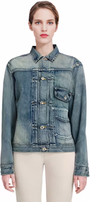 HUMAN MADE x VERDY SS24 Jaket Denim Indigo Unisex Workwear dengan Kolar Butang. XX27JK012 Shop HUMAN MADE x VERDY SS24 Jaket Denim Indigo Unisex Workwear dengan Kolar Butang. XX27JK012