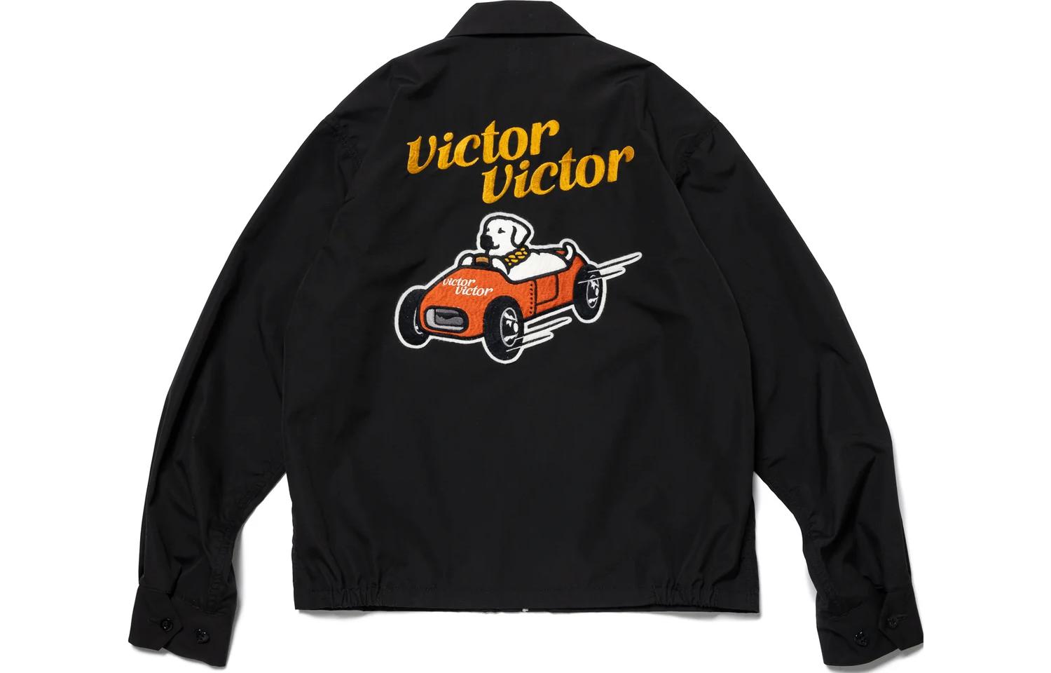 Order HUMAN MADE x Victor Victor Worldwide SS23 Jaket Hitam Sulam Anjing Memandu. XX25JK002