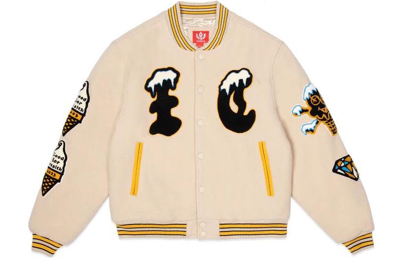Ice Cream ICECREAM Embroidered Baseball Collar Casual Jacket Unisex Beige 431-8401-FOG