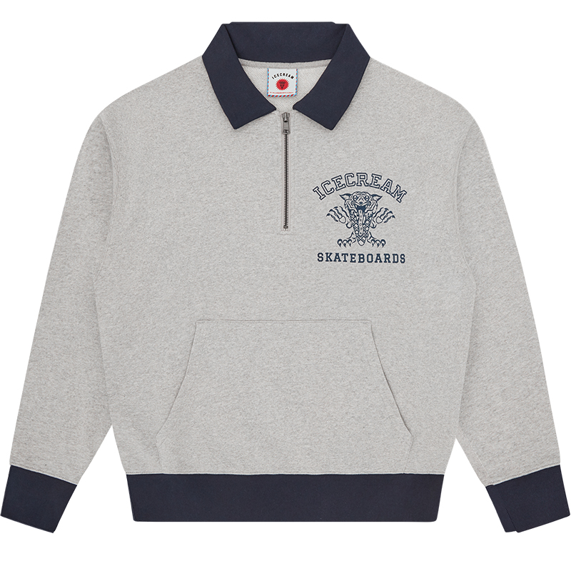 Ice Cream ICECREAM FW24 Tiger Logo Half-Zip Sweatshirt Unisex Gray IC24225-HEATHERGREY