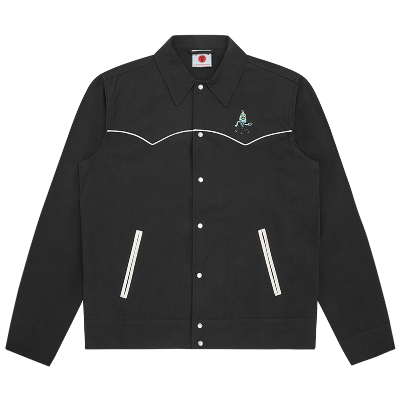 Ice Cream ICECREAM SS24 Black Logo Embroidered Collared Long-Sleeve Jacket Unisex IC24118-BLACK