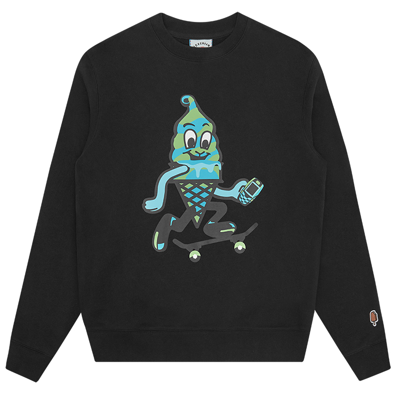Ice Cream ICECREAM SS24 Black Long-Sleeve Sweatshirt with Cone Print - Unisex IC24121-BLACK