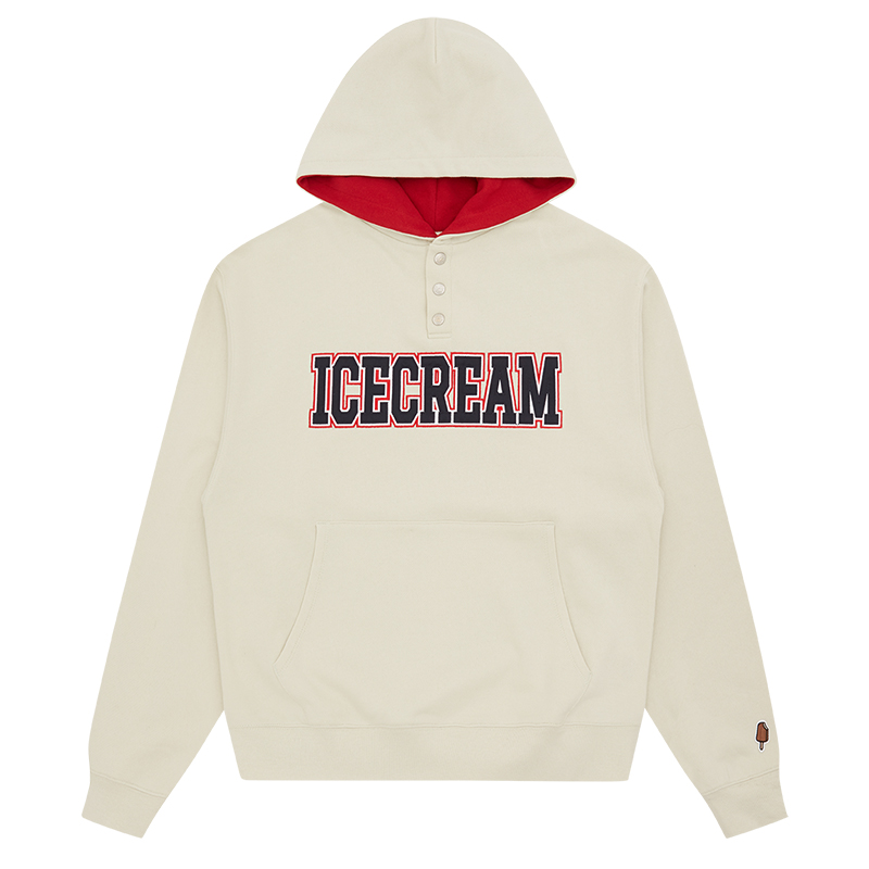 Ice Cream ICECREAM SS24 Button Hoodie Kangaroo Pocket Sweatshirt Unisex Grey White IC23428-OFFWHITE