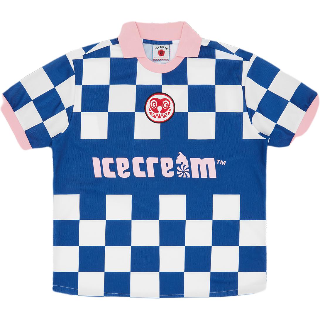 Ice Cream ICECREAM SS24 Embroidered Patch Contrast Unisex Soccer Jersey Blue. IC24S33-BLUECHECK