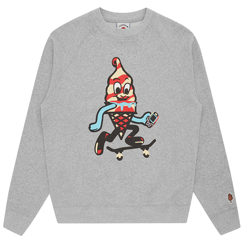 Ice Cream ICECREAM SS24 Grey Cone Graphic Skateboard Crewneck Sweatshirt Unisex IC23423-HEATHERGREY