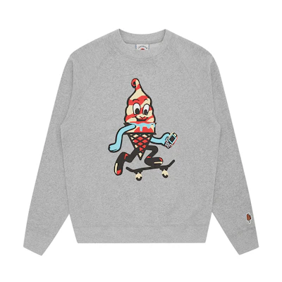 Ice Cream ICECREAM SS24 Grey Cone Graphic Skateboard Crewneck Sweatshirt Unisex IC23423-HEATHERGREY