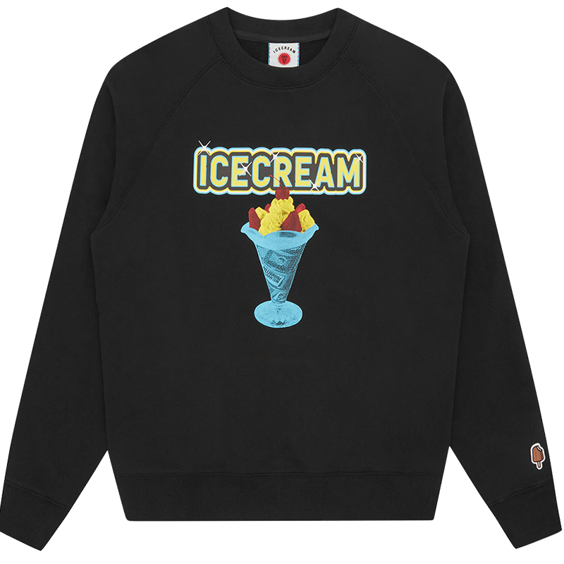 Ice Cream ICECREAM SS24 Logo Food Print Unisex Black Crewneck Long-Sleeve Sweatshirt IC23424-BLACK