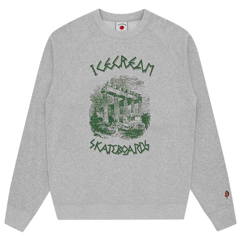 Ice Cream ICECREAM SS24 Logo Print Crewneck Long Sleeve Sweatshirt Unisex Grey IC23422-HEATHERGREY