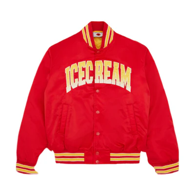 Ice Cream ICECREAM SS24 Satin Varsity Bomber Jacket Red Unisex IC23403-RED