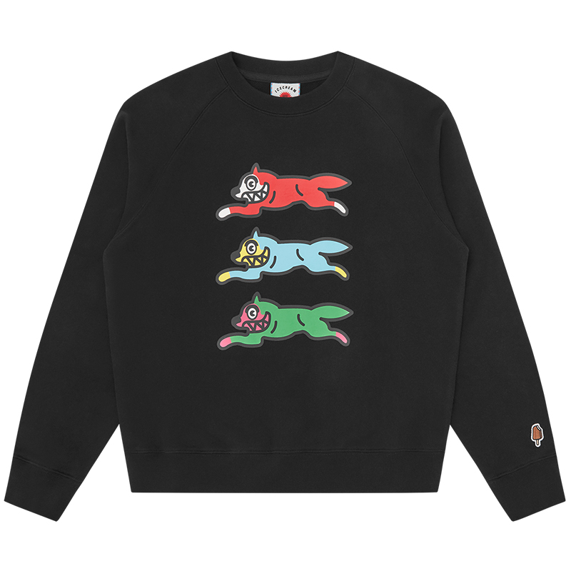 Ice Cream ICECREAM SS24 Triple Running Dog Graphic Black Long-Sleeve Sweatshirt Unisex IC23S22-BLACK