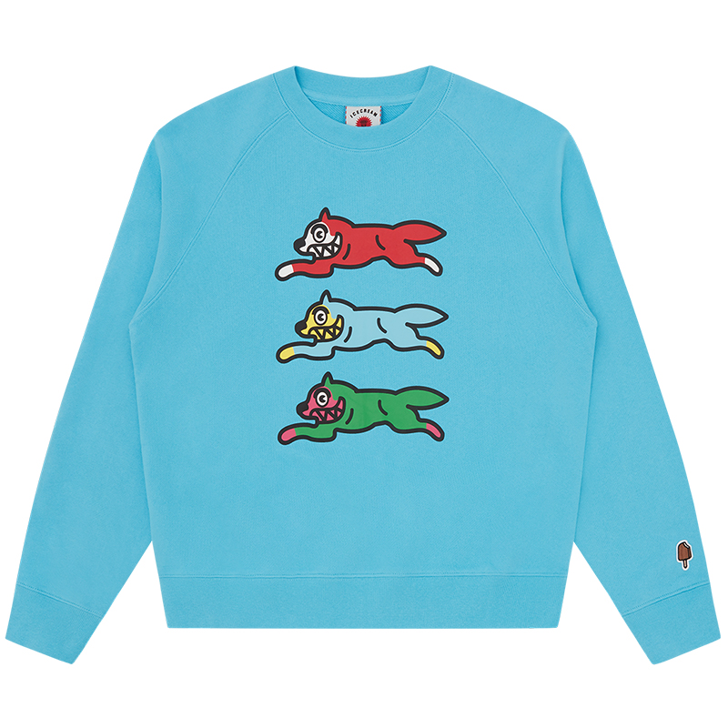 Ice Cream ICECREAM SS24 Triple Running Dog Graphic Crewneck Long Sleeve Sweatshirt Blue Unisex IC23S22-BLUE