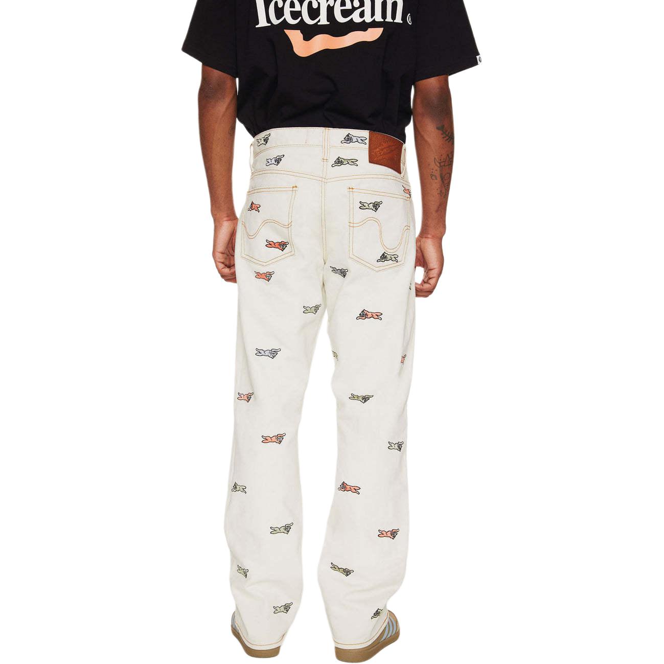 Lookbook 아이스크림 SS24 화이트 프린트 스트레이트핏 포켓 캐주얼 팬츠 유니섹스. 441-2102-ANTIQUE