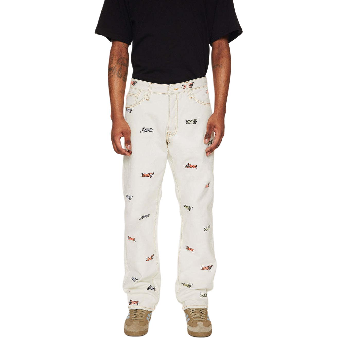 Shop 아이스크림 SS24 화이트 프린트 스트레이트핏 포켓 캐주얼 팬츠 유니섹스. 441-2102-ANTIQUE