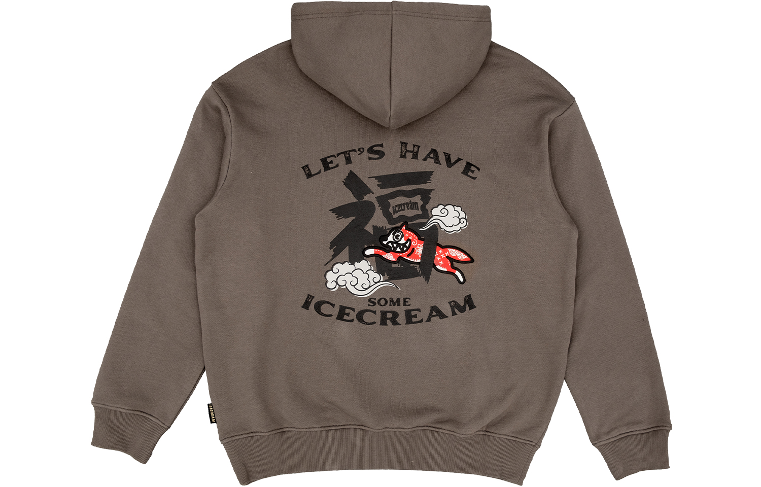 Ice Cream ICECREAM SS24 Year of the Dragon Hoodie Chocolate - Unisex Fu Clouds Design ISS3HD001KH-KHAKI