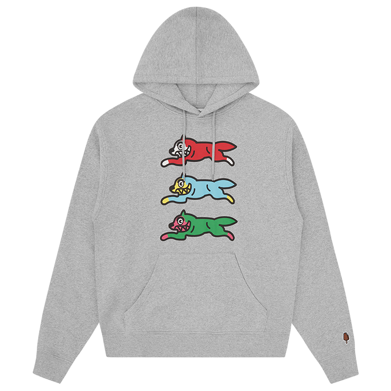 Order 冰淇淋SS24灰色Triple Running Dog连帽衫男女同款套头卫衣 IC23S21-GREY