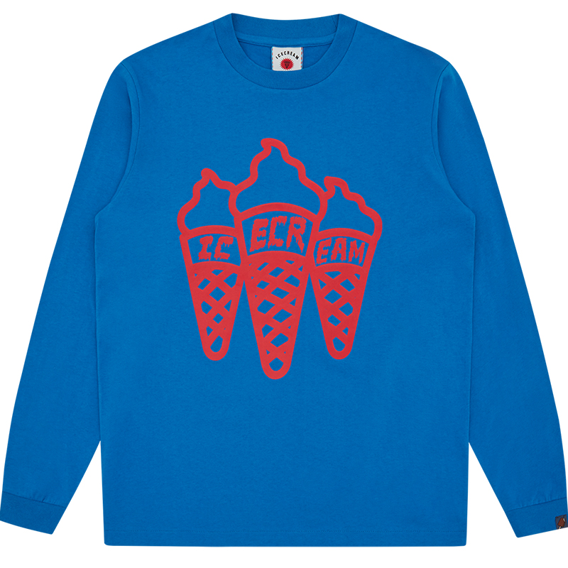 ICECREAM FW24 Ice Cream Cone Graphic Blue Long Sleeve Unisex Tee IC24243-BLUE