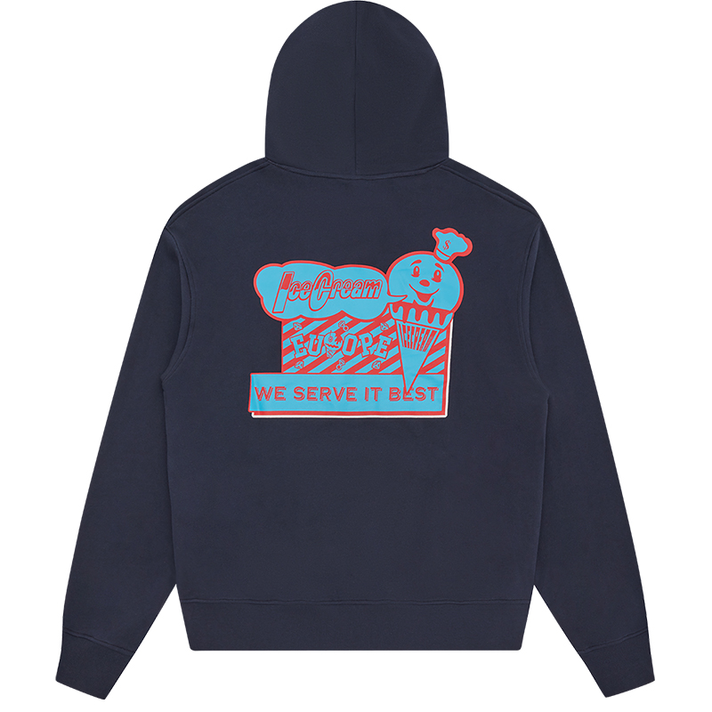 ICECREAM FW24 Pre-Fall Hoodie Navy Blue Unisex with Ice Cream Cone Logo IC24230-NAVY