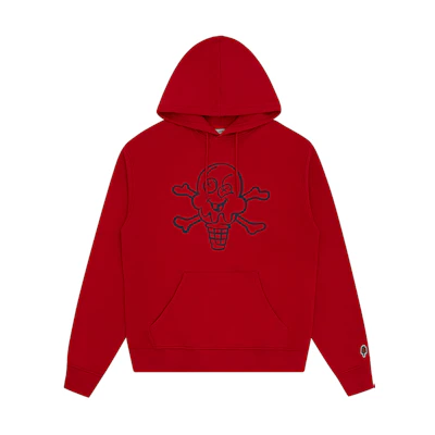ICECREAM SS24 Red Hoodie with Ice Cream Graphic and Kangaroo Pocket Unisex IC24124-RED