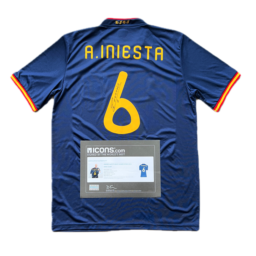 ICONS Memorabilia Andres Iniesta Signed Spain Jersey 2010 World Cup w/ Certificate (Unframed) DFGD1256