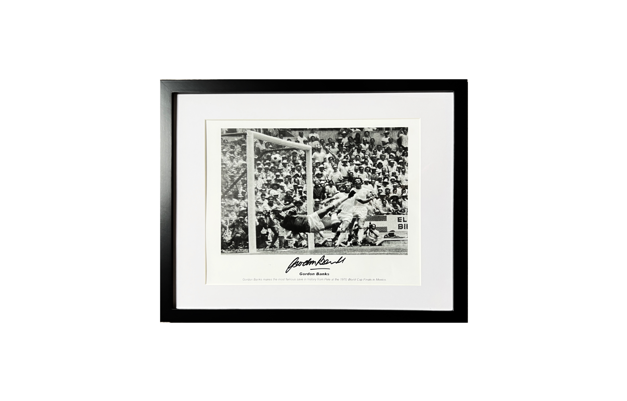 ICONS Memorabilia Banks Signed 1970 World Cup Photo with COA, Framed 38.6x48.6cm (Rare). TB1006