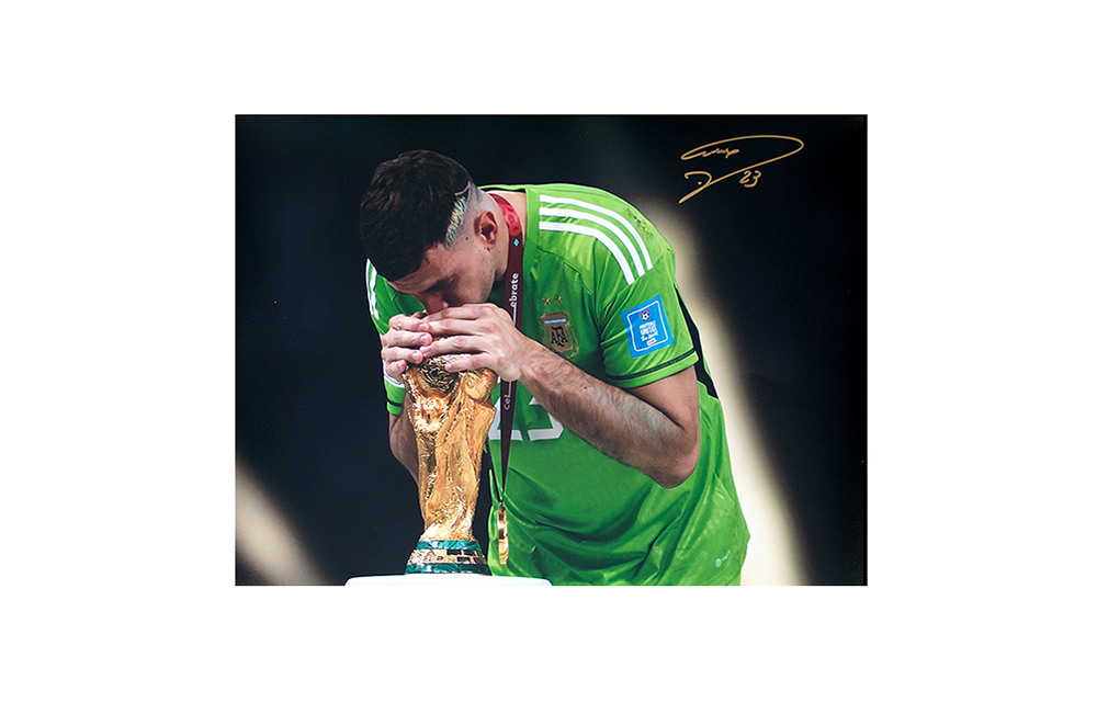 ICONS Memorabilia Dalma Maradona Signed Poster Kissing World Cup with ICONS Certificate 11082396