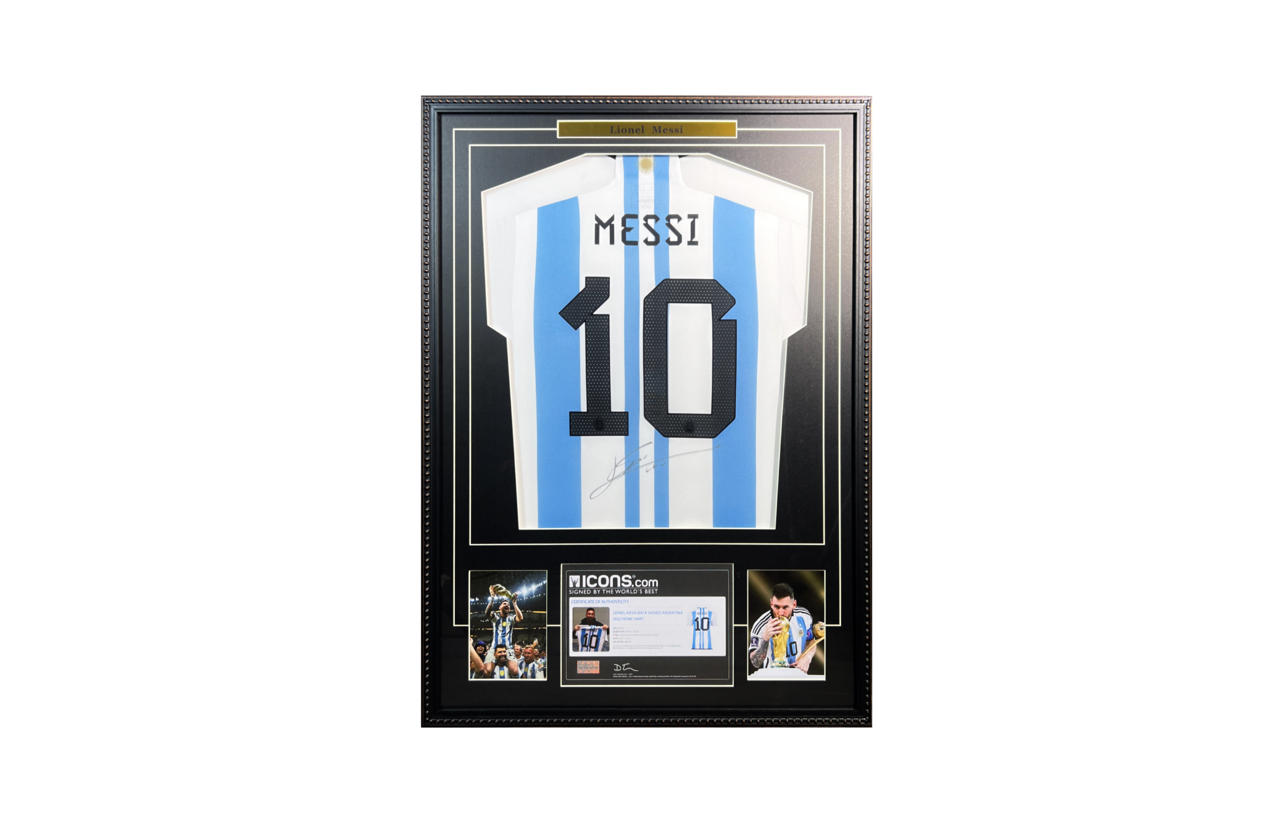 ICONS Memorabilia Lionel Messi Signed Argentina 2022 World Cup Jersey with Frame & COA. AGT2022MESSI