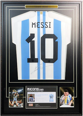ICONS Memorabilia Lionel Messi Signed Argentina 2022 World Cup Jersey with Frame & COA. AGT2022MESSI Buy ICONS Memorabilia Lionel Messi Signed Argentina 2022 World Cup Jersey with Frame & COA. AGT2022MESSI