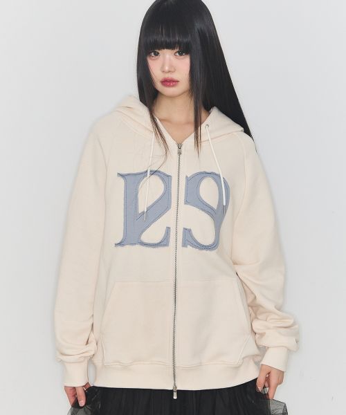 ILIGO 129 Logo Patch Hoodie Zip-Up Cream 24AWOUT09CR