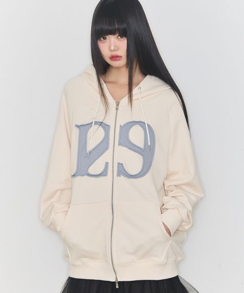 Order ILIGO 129 徽標貼布連帽拉鍊外套 奶油色 24AWOUT09CR