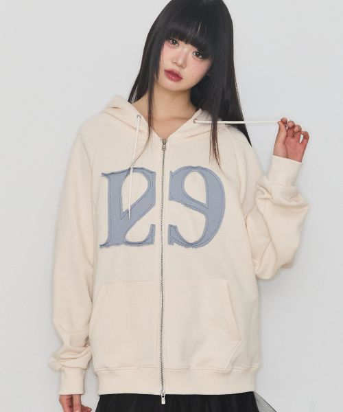 Lookbook ILIGO 129 徽標貼布連帽拉鍊外套 奶油色 24AWOUT09CR