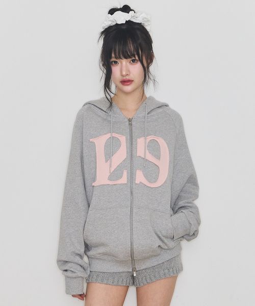 ILIGO 129 Logo Patch Hoodie Zip-Up Light Grey 24AWOUT09LG