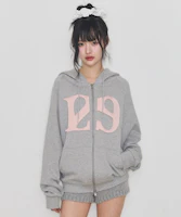 ILIGO 129 Logo Patch Hoodie Zip-Up Light Grey 24AWOUT09LG ILIGO 129 Logo Patch Hoodie Zip-Up Light Grey 24AWOUT09LG