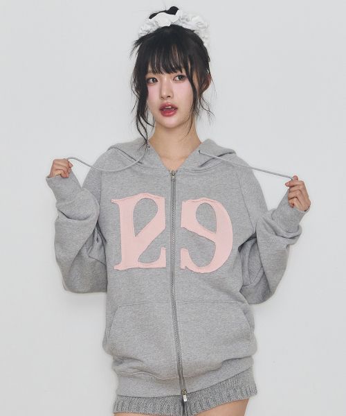 Order ILIGO 129 徽標補丁拉鍊連帽外套 淺灰色 24AWOUT09LG