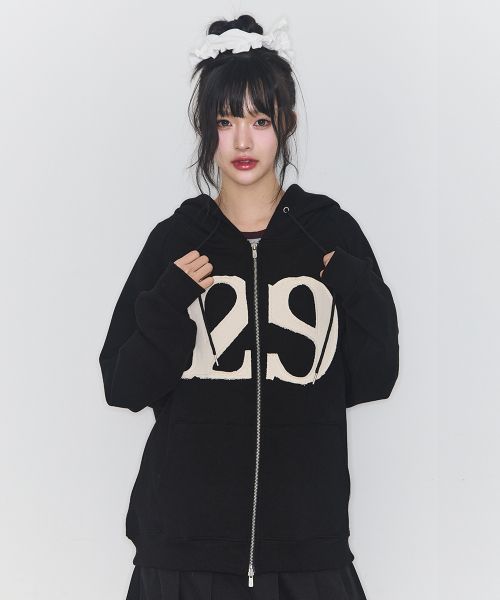 ILIGO 129 Logo Patch Zip-Up Hoodie Black 24AWOUT09BK