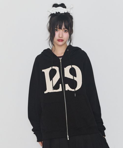 Order ILIGO 129 徽標拉鏈連帽衫 黑色 24AWOUT09BK