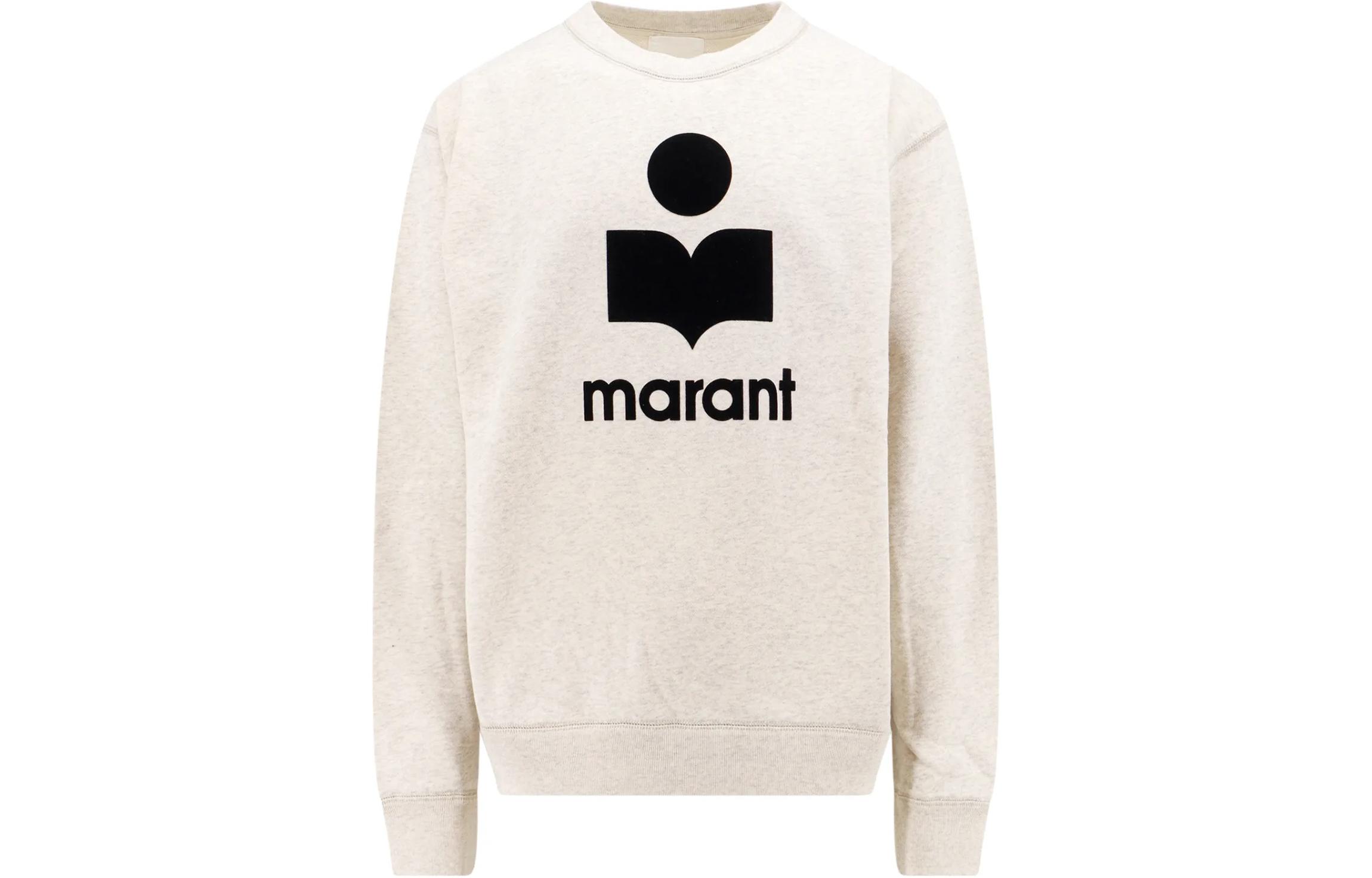 ISABEL MARANT  Beige Crewneck Sweatshirt with Letter Logo Print. SW0029HAB1M18H-23EC