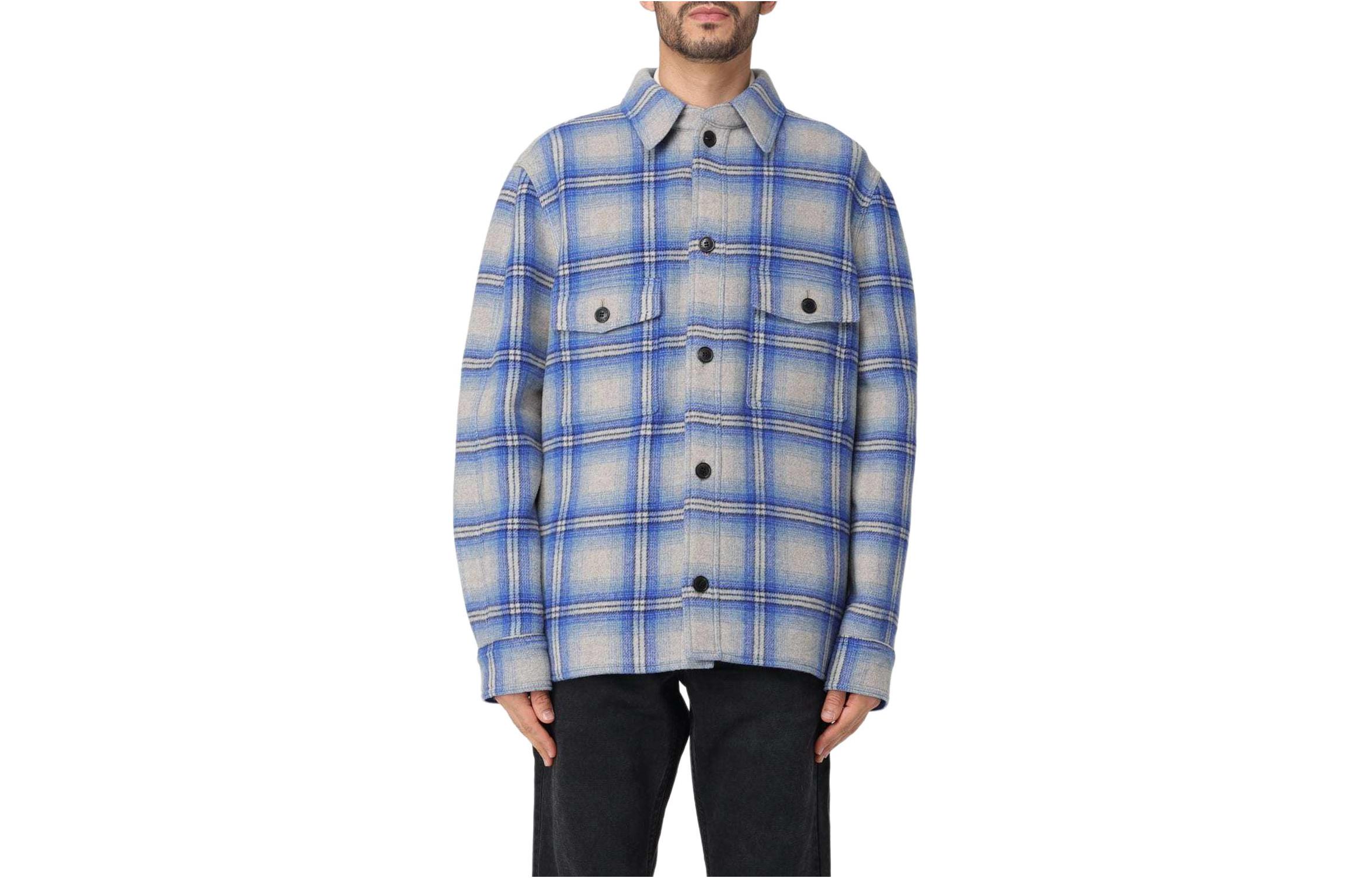 ISABEL MARANT  Blue Plaid Button-Up Long Sleeve Shirt. VE0052HBB1C02H-30BU